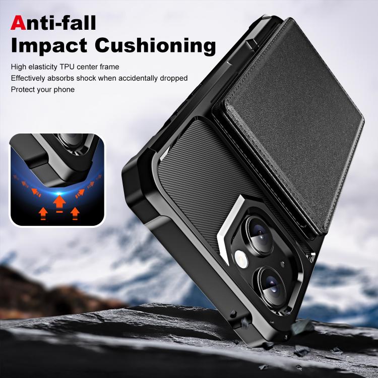 Funda de Cuero para iPhone 14 con Tapa Horizontal y Tarjetero (Negro)
