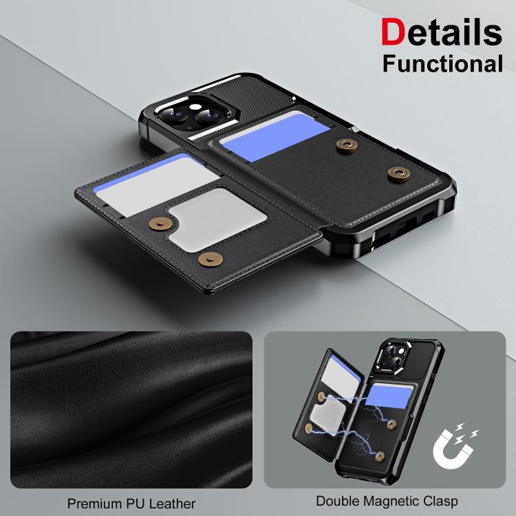 Funda de Cuero para iPhone 14 con Tapa Horizontal y Tarjetero (Negro)
