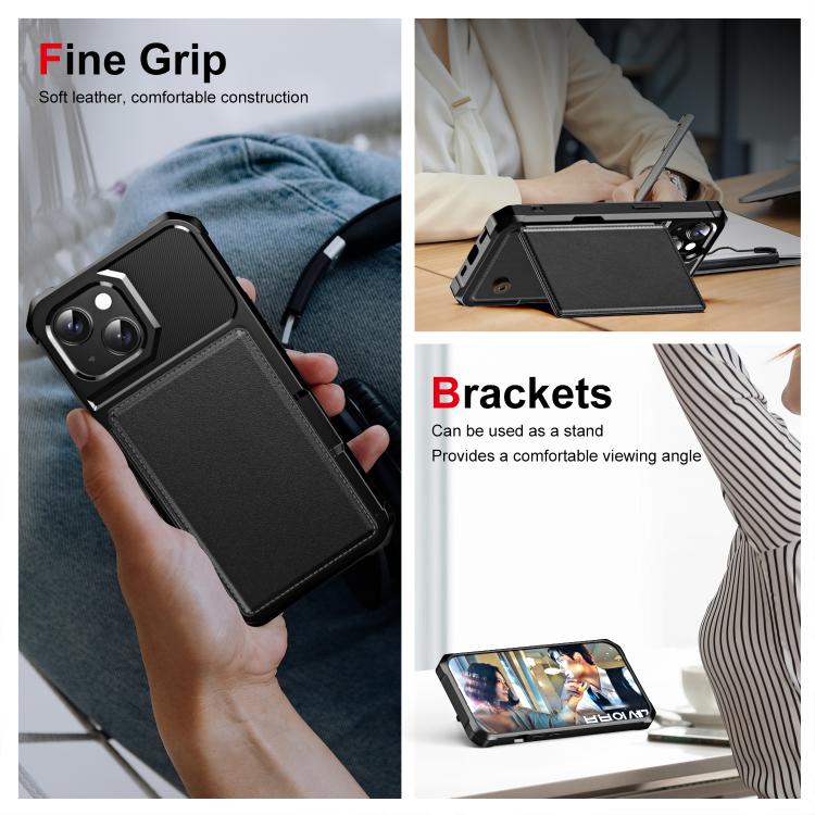 Funda de Cuero para iPhone 14 con Tapa Horizontal y Tarjetero (Negro)