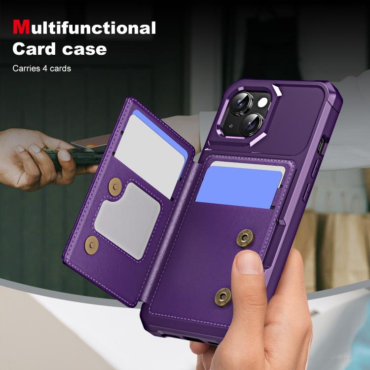 Funda de Cuero con Tapa Horizontal para iPhone 14 con Tarjetero (Morado)