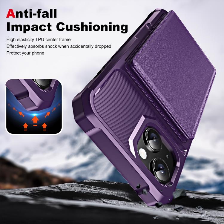 Funda de Cuero con Tapa Horizontal para iPhone 14 con Tarjetero (Morado)