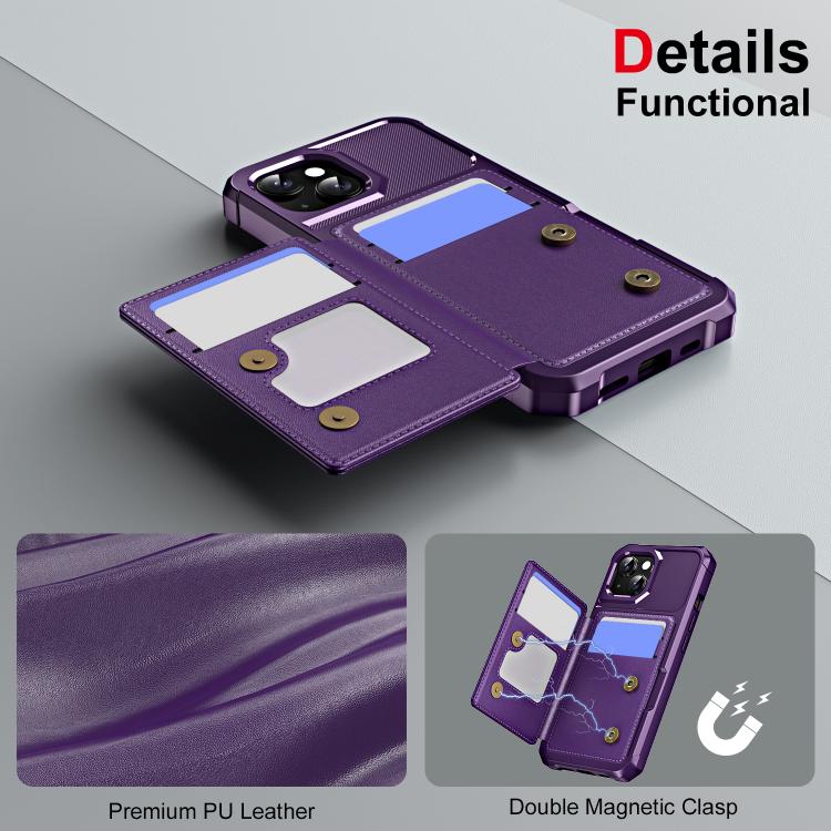 Funda de Cuero con Tapa Horizontal para iPhone 14 con Tarjetero (Morado)