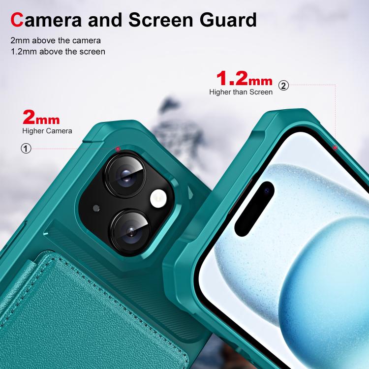 Funda para Teléfono de Cuero con Tapa Horizontal iPhone 14 Tarjetero (Verde Cian)