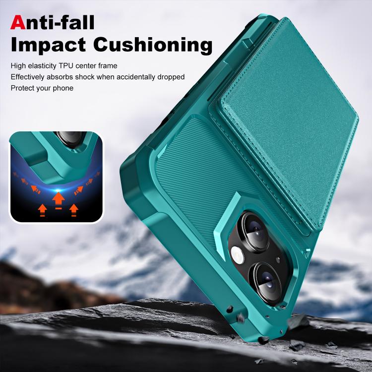 Funda para Teléfono de Cuero con Tapa Horizontal iPhone 14 Tarjetero (Verde Cian)