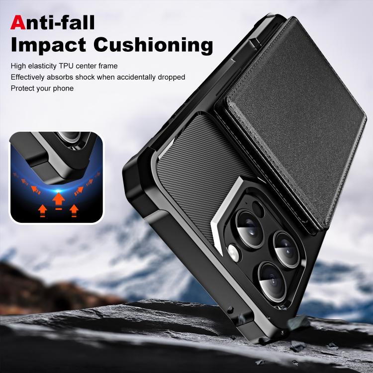 Funda de Cuero para iPhone 14 Pro con Tapa Horizontal y Tarjetero (Negro)