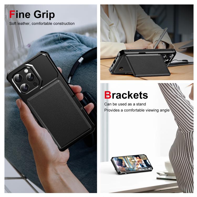 Funda de Cuero para iPhone 14 Pro con Tapa Horizontal y Tarjetero (Negro)