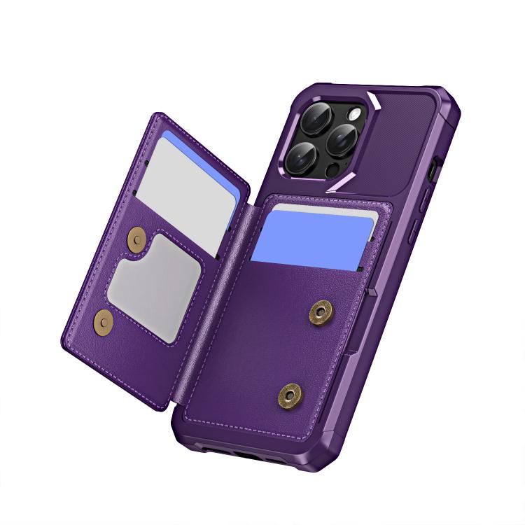 Funda de Cuero con Tapa Horizontal para iPhone 14 Pro con Tarjetero (Morado)