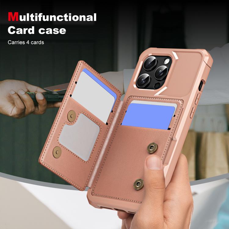 Funda de Cuero con Tapa Horizontal para iPhone 14 Pro con Tarjetero (Oro Rosa)