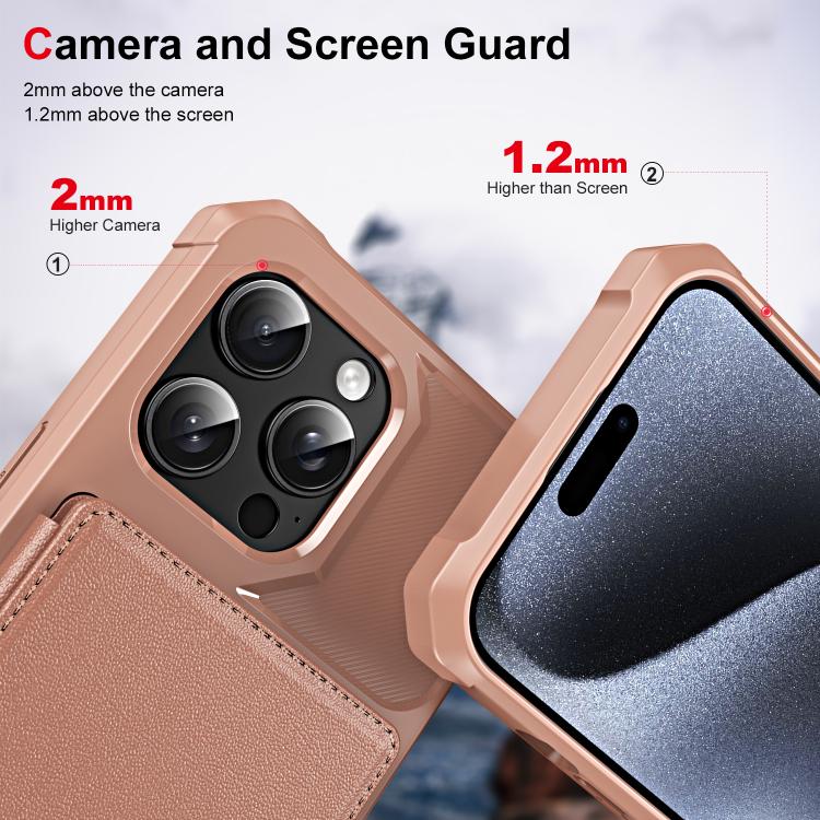 Funda de Cuero con Tapa Horizontal para iPhone 14 Pro con Tarjetero (Oro Rosa)