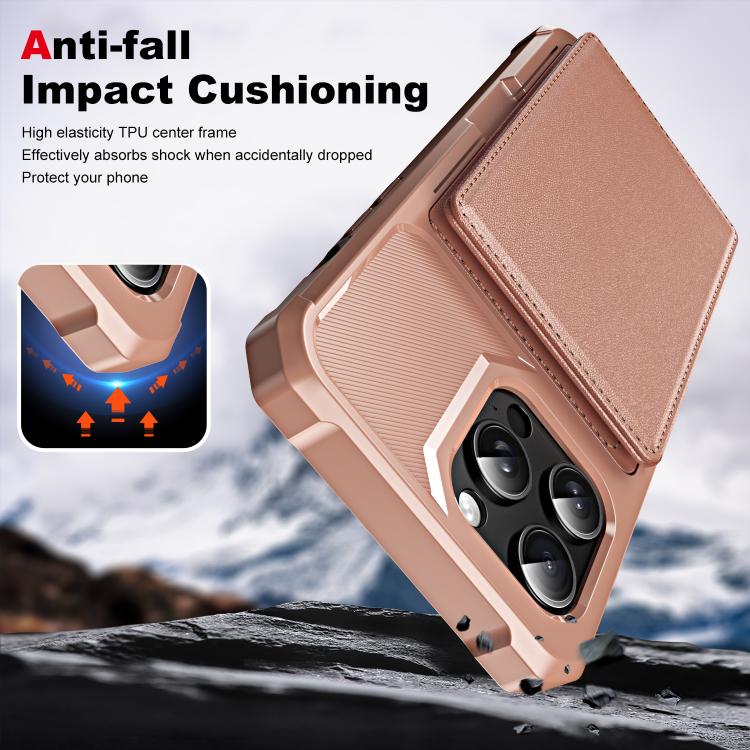 Funda de Cuero con Tapa Horizontal para iPhone 14 Pro con Tarjetero (Oro Rosa)