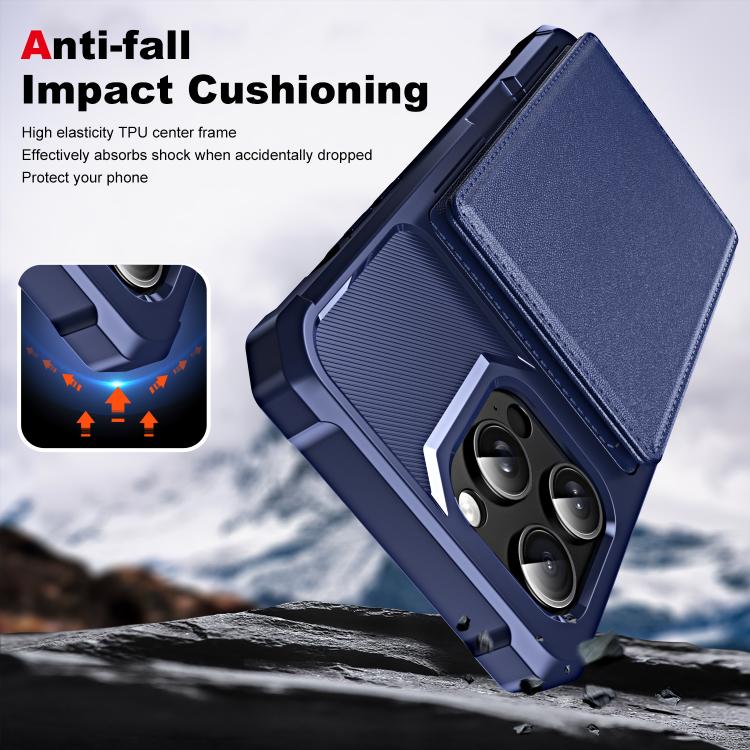 Funda de Cuero con Tapa Horizontal para iPhone 14 Pro Max TaRJetero (Azul Oscuro)