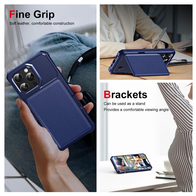 Funda de Cuero con Tapa Horizontal para iPhone 14 Pro Max TaRJetero (Azul Oscuro)