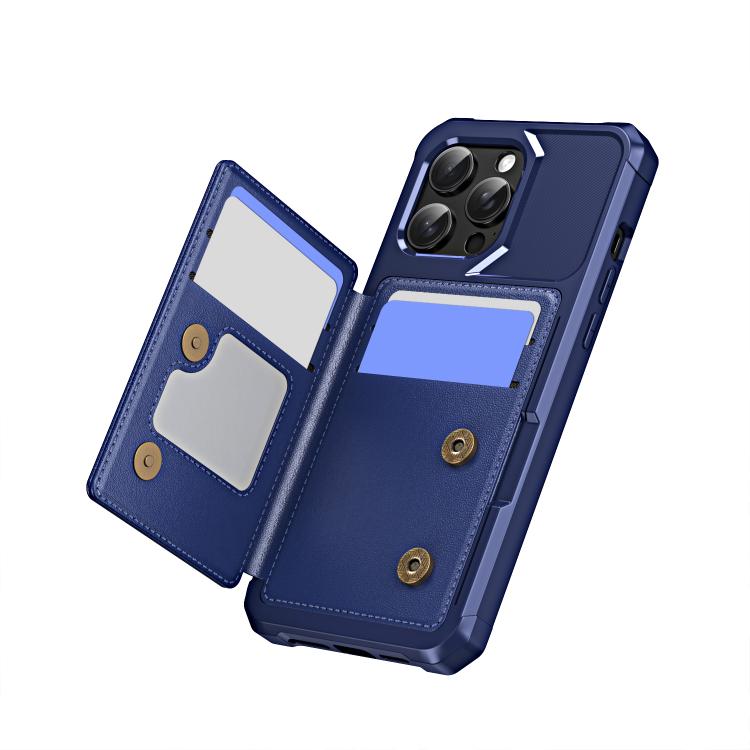 Funda de Cuero con Tapa Horizontal para iPhone 15 Pro Tarjetero (Azul Oscuro)
