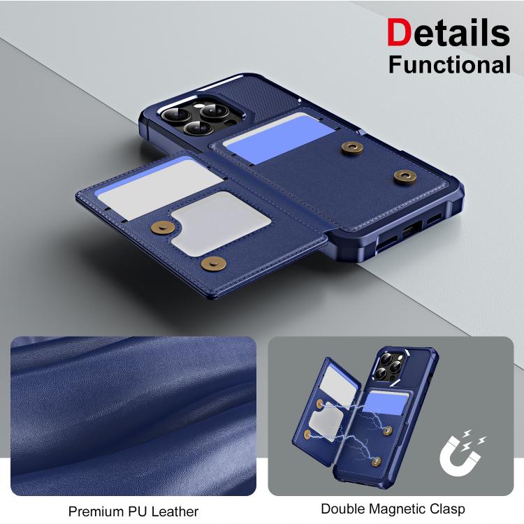 Funda de Cuero con Tapa Horizontal para iPhone 15 Pro Tarjetero (Azul Oscuro)