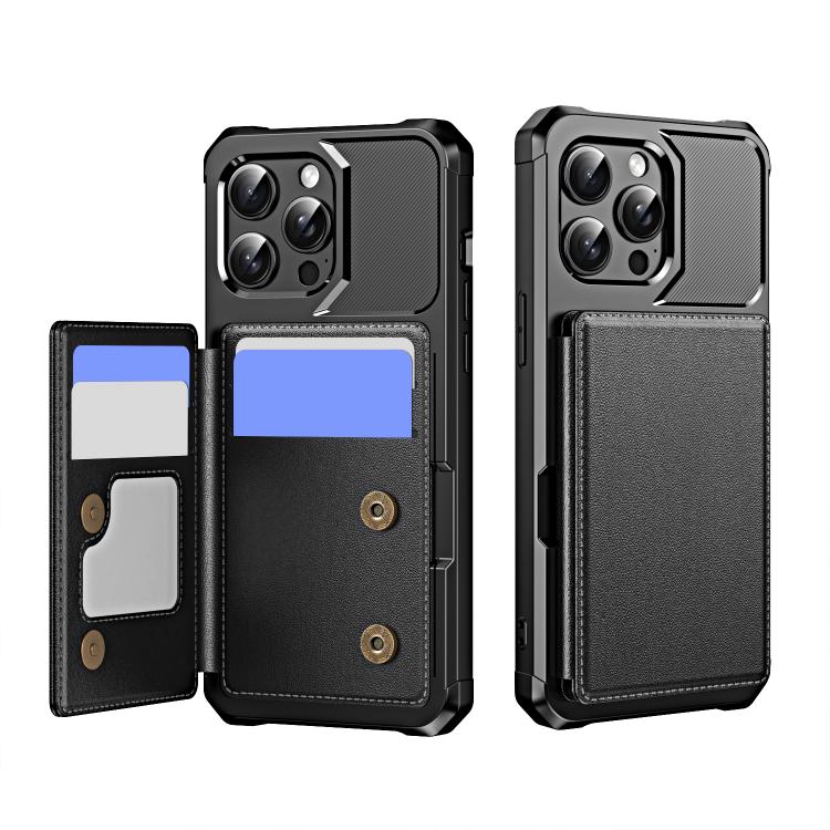 Funda de Cuero con Tapa Horizontal para iPhone 15 Pro Max TaRJetero (Negro)