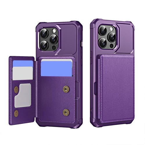 Funda de Cuero con Tapa Horizontal para iPhone 15 Pro Max Tarjetero (Morado)