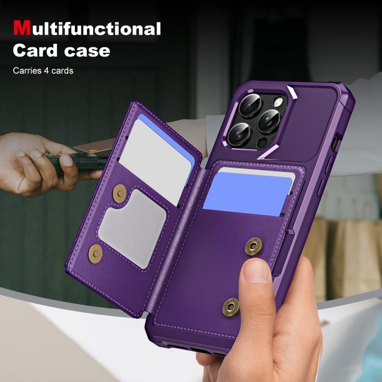 Funda de Cuero con Tapa Horizontal para iPhone 15 Pro Max Tarjetero (Morado)