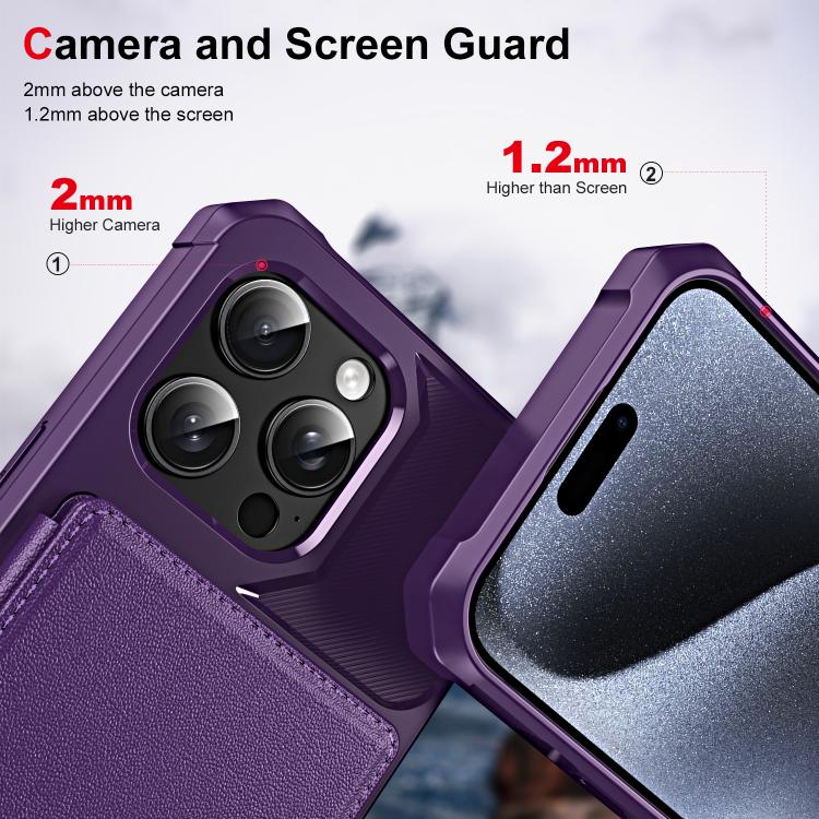 Funda de Cuero con Tapa Horizontal para iPhone 15 Pro Max Tarjetero (Morado)