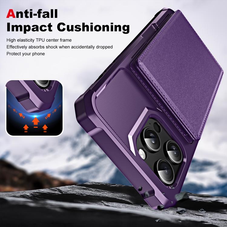 Funda de Cuero con Tapa Horizontal para iPhone 15 Pro Max Tarjetero (Morado)