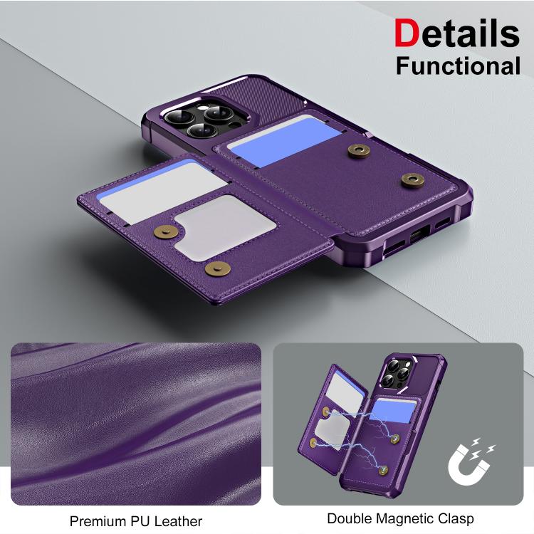 Funda de Cuero con Tapa Horizontal para iPhone 15 Pro Max Tarjetero (Morado)