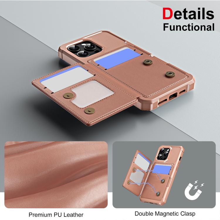 Funda de Cuero con Tapa Horizontal para iPhone 15 Pro Max con Tarjetero (Oro Rosa)