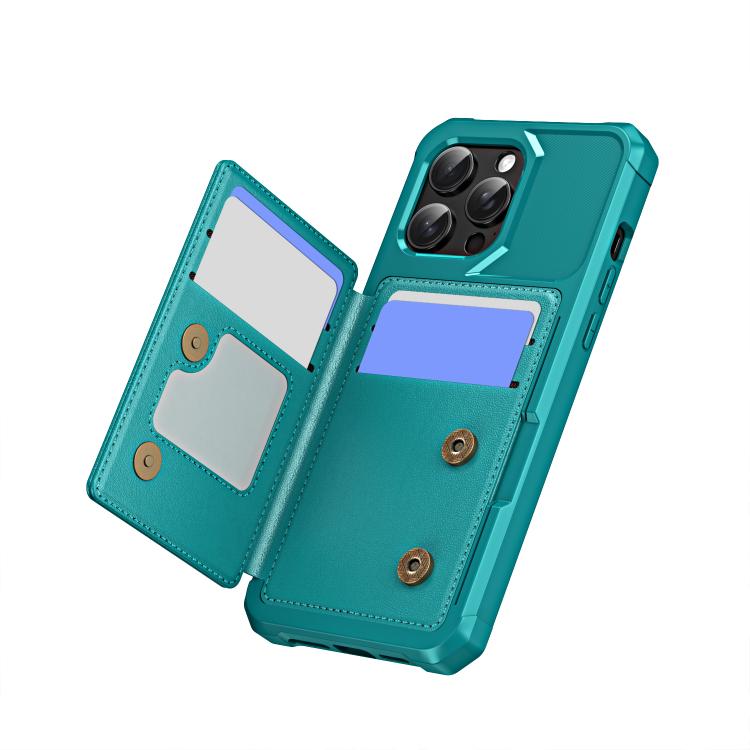 Funda de Cuero con Tapa Horizontal para iPhone 15 Pro Max Tarjetero (Verde Cian)