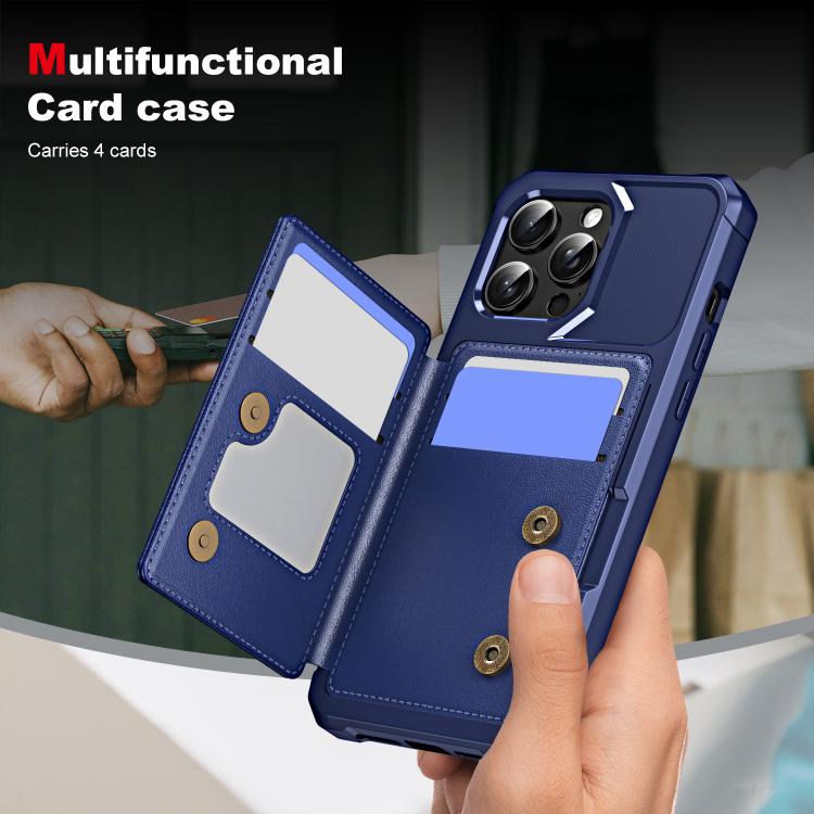 Funda de Cuero para iPhone 15 Pro Max con Tapa Horizontal y Tarjetero (Azul Oscuro)