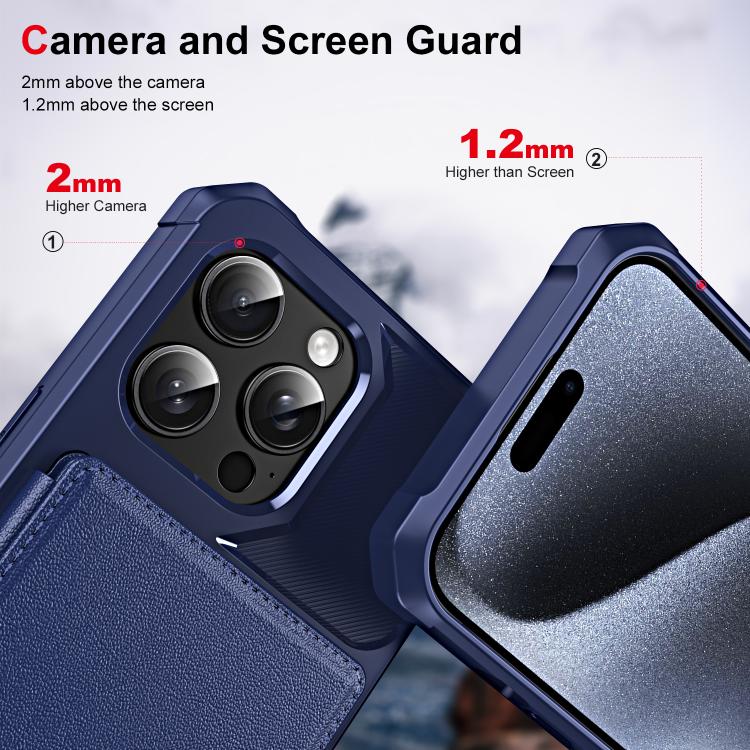Funda de Cuero para iPhone 15 Pro Max con Tapa Horizontal y Tarjetero (Azul Oscuro)