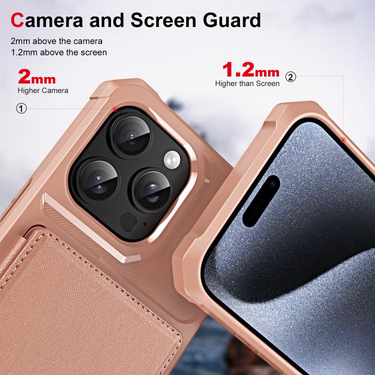 Funda para Teléfono iPhone 16 Pro Cuero Tapa Horizontal Tarjetero (Oro Rosa)