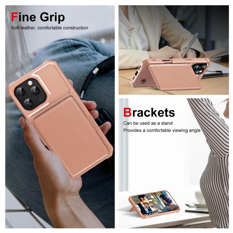 Funda para Teléfono iPhone 16 Pro Cuero Tapa Horizontal Tarjetero (Oro Rosa)