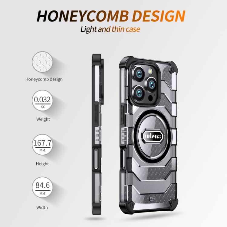 Funda híbrida TPU y PC Wlons Serie Explorer con Magsafe para iPhone 15 Pro (Negra)