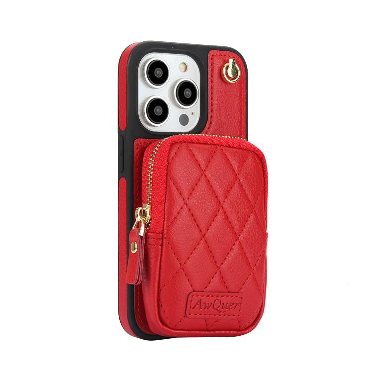 Funda de teléfono Awquer Crossbody Zipper Wallet Bag para iPhone 14 Pro Max de Cuero Litchi (Rojo)