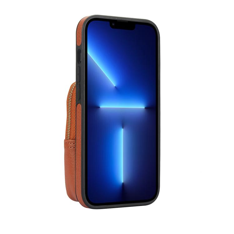 Funda de teléfono Awquer Crossbody Wallet Bag para iPhone 14 Pro Max de cuero de Lichi (Marrón)