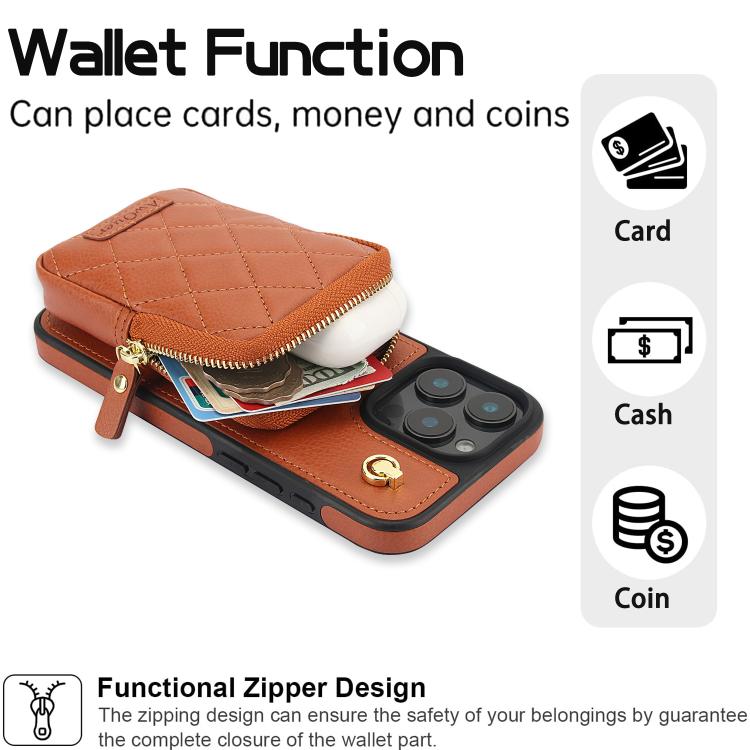 Funda de teléfono Awquer Crossbody Wallet Bag para iPhone 14 Pro Max de cuero de Lichi (Marrón)