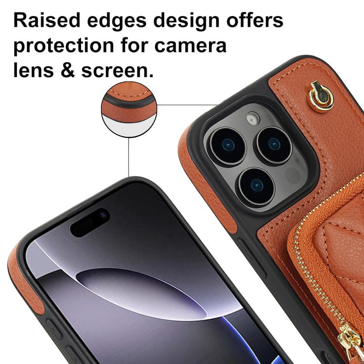 Funda de teléfono Awquer Crossbody Wallet Bag para iPhone 14 Pro Max de cuero de Lichi (Marrón)