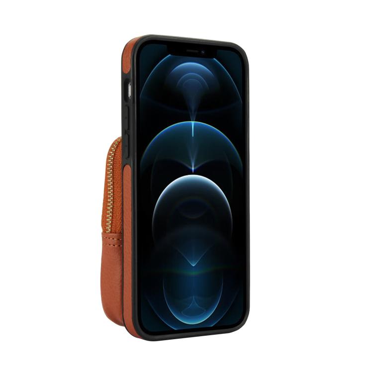 Funda de Teléfono Awquer Crossbody Wallet Bag para iPhone 12 Pro Max Cuero de Lichi (Marrón)