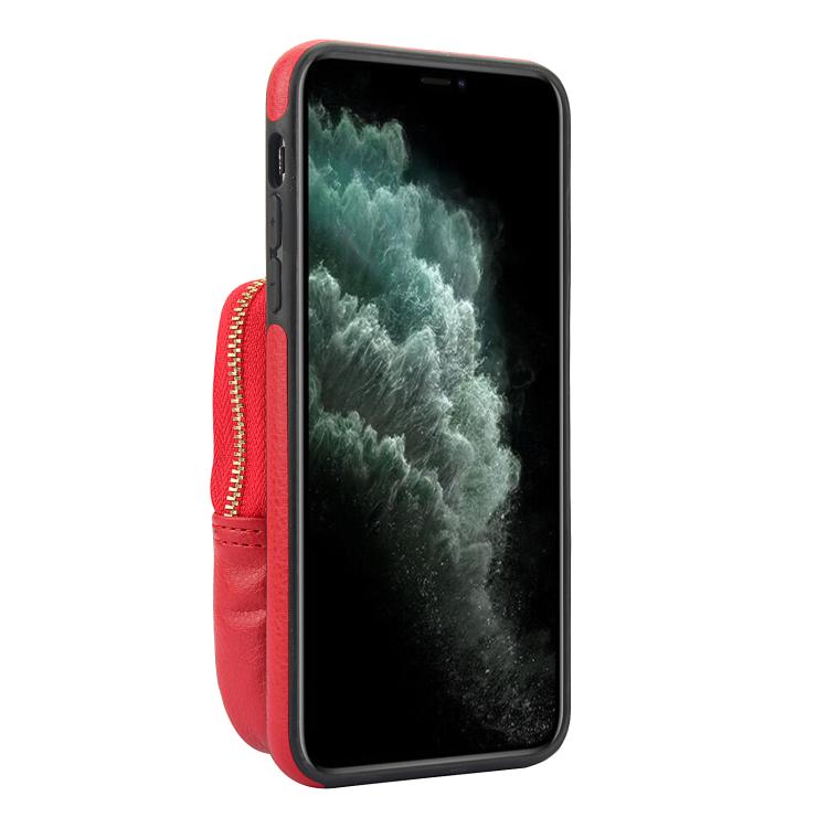 Funda para iPhone 11 Pro Max Awquer Crossbody Zipper Wallet Bag Litchi Leather Phone Case (Rojo)