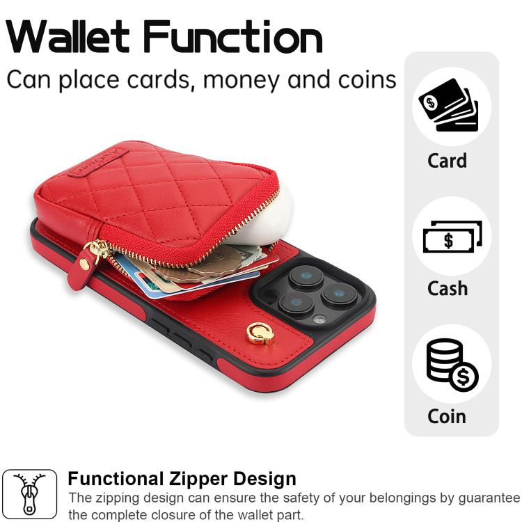 Funda para iPhone 11 Pro Max Awquer Crossbody Zipper Wallet Bag Litchi Leather Phone Case (Rojo)