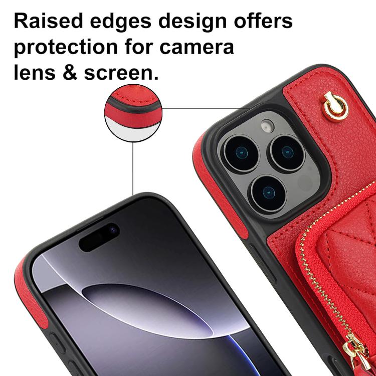 Funda para iPhone 11 Awquer con Cremallera Cruzada y Billetera de Cuero de Lichi (Rojo)