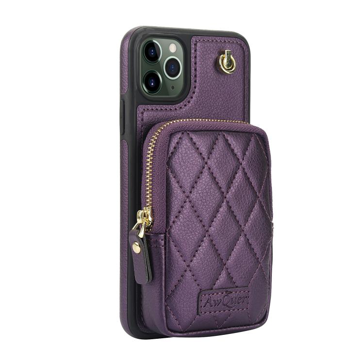 Funda para iPhone 11 Awquer Cartera Bolso Piel de Lichi con Cremallera (Morado Oscuro)