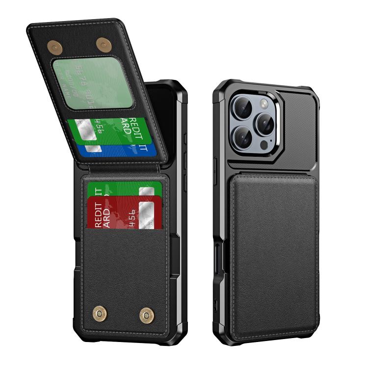 Funda de Cuero con Tapa Vertical para iPhone 16 Pro con Tarjetero (Negro)