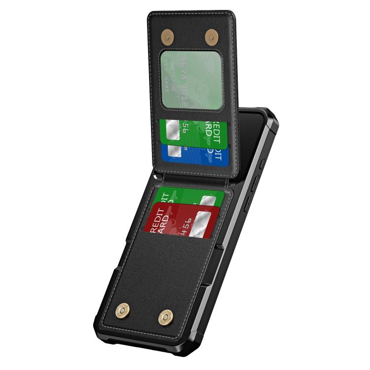 Funda de Cuero con Tapa Vertical para iPhone 16 Pro con Tarjetero (Negro)