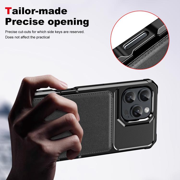 Funda de Cuero con Tapa Vertical para iPhone 16 Pro con Tarjetero (Negro)