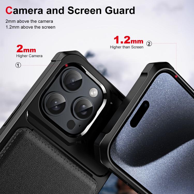 Funda de Cuero con Tapa Vertical para iPhone 16 Pro con Tarjetero (Negro)