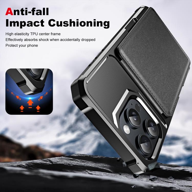 Funda de Cuero con Tapa Vertical para iPhone 16 Pro con Tarjetero (Negro)