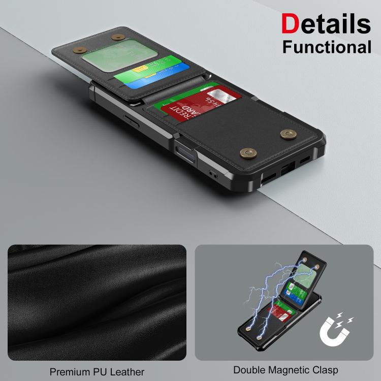 Funda de Cuero con Tapa Vertical para iPhone 16 Pro con Tarjetero (Negro)