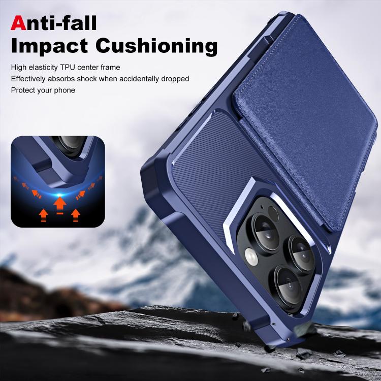 Funda de Cuero con Tapa Vertical para iPhone 16 Pro TaRJetero (Azul Oscuro)