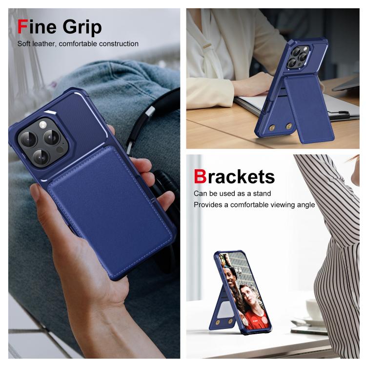 Funda de Cuero con Tapa Vertical para iPhone 16 Pro TaRJetero (Azul Oscuro)