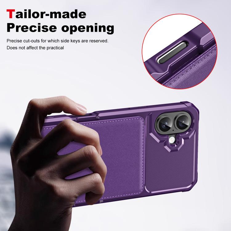 Funda de Cuero con Tapa Vertical para iPhone 16 Plus Tarjetero (Morado)