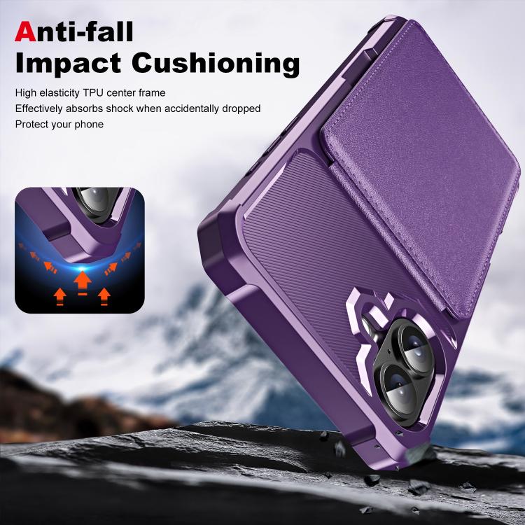 Funda de Cuero con Tapa Vertical para iPhone 16 Plus Tarjetero (Morado)